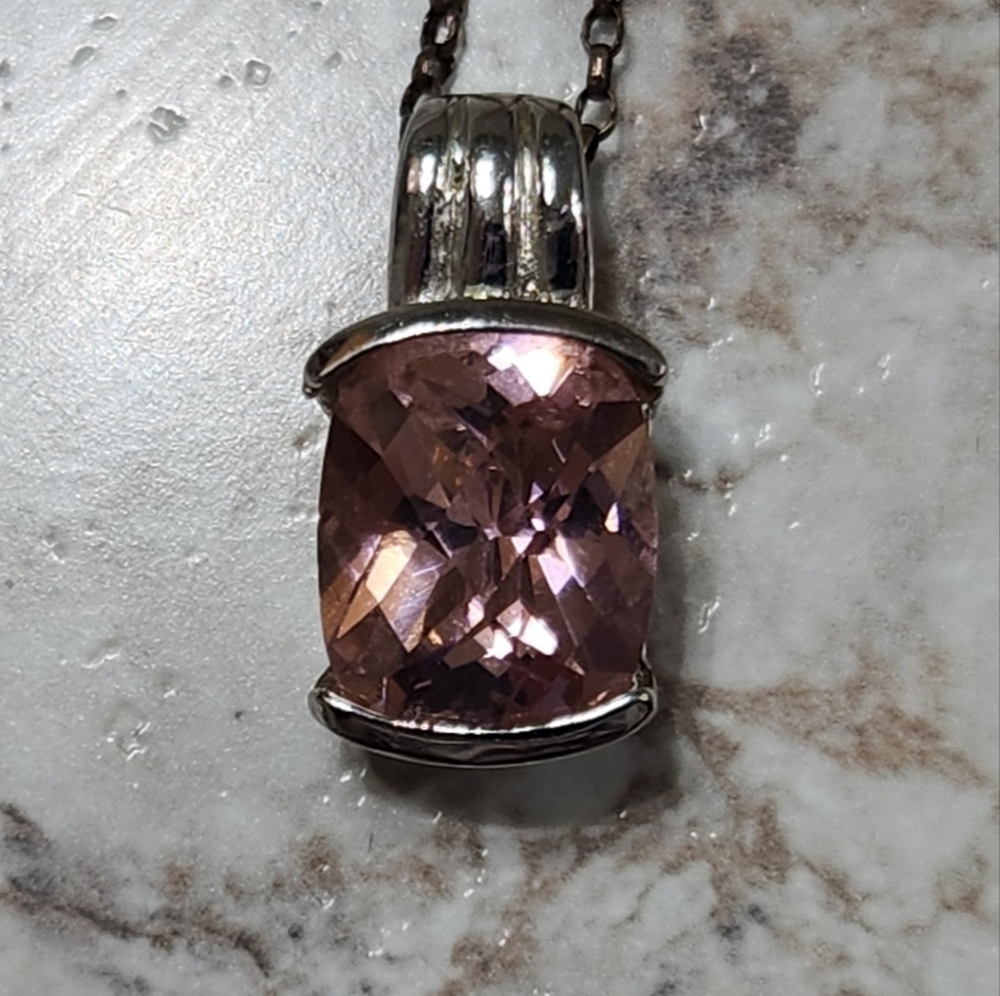 New Pink Stone 925 Italy Stamp Necklace
